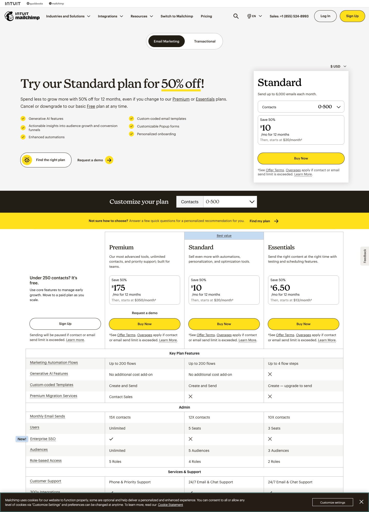Pagina prezzi di Mailchimp, catturata a ottobre 2026